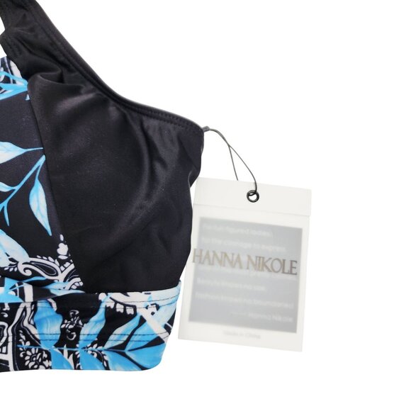 Hanna Nikole Womens XL Floral Print High-Waisted Bikini Set Black Blue - Picture 5 of 6